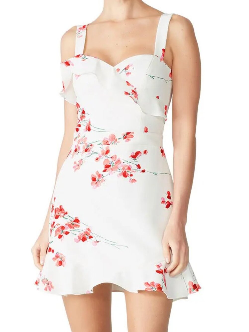 Black Halo - Zalda White Floral Ruffle Mini Dress - Sz 0 - EUC